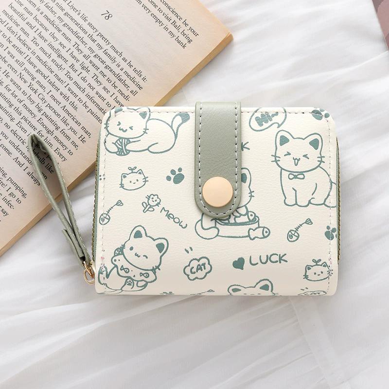 1PC  Cute Cat Wallets for Women Card Holder Small Purses with Zip Coin Pocket High Quality Square Hand Bags