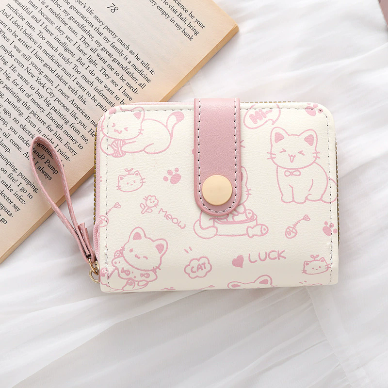 1PC  Cute Cat Wallets for Women Card Holder Small Purses with Zip Coin Pocket High Quality Square Hand Bags