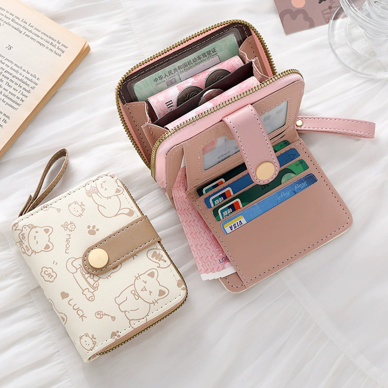 1PC  Cute Cat Wallets for Women Card Holder Small Purses with Zip Coin Pocket High Quality Square Hand Bags