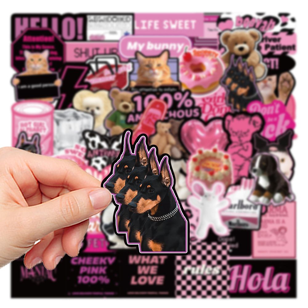 55PCS 3D Ins Pink Cool Girl Kawaii Stickers for DIY Waterproof Laptop Motorcycle Luggage Skateboard Bottle Kid Decals Sticker H-25
