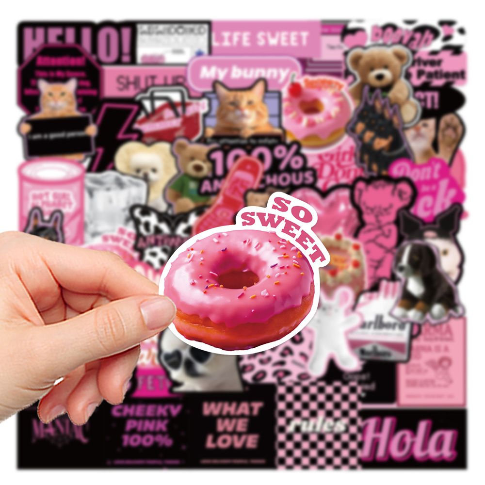 55PCS 3D Ins Pink Cool Girl Kawaii Stickers for DIY Waterproof Laptop Motorcycle Luggage Skateboard Bottle Kid Decals Sticker H-25