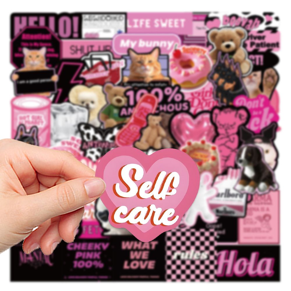 55PCS 3D Ins Pink Cool Girl Kawaii Stickers for DIY Waterproof Laptop Motorcycle Luggage Skateboard Bottle Kid Decals Sticker H-25