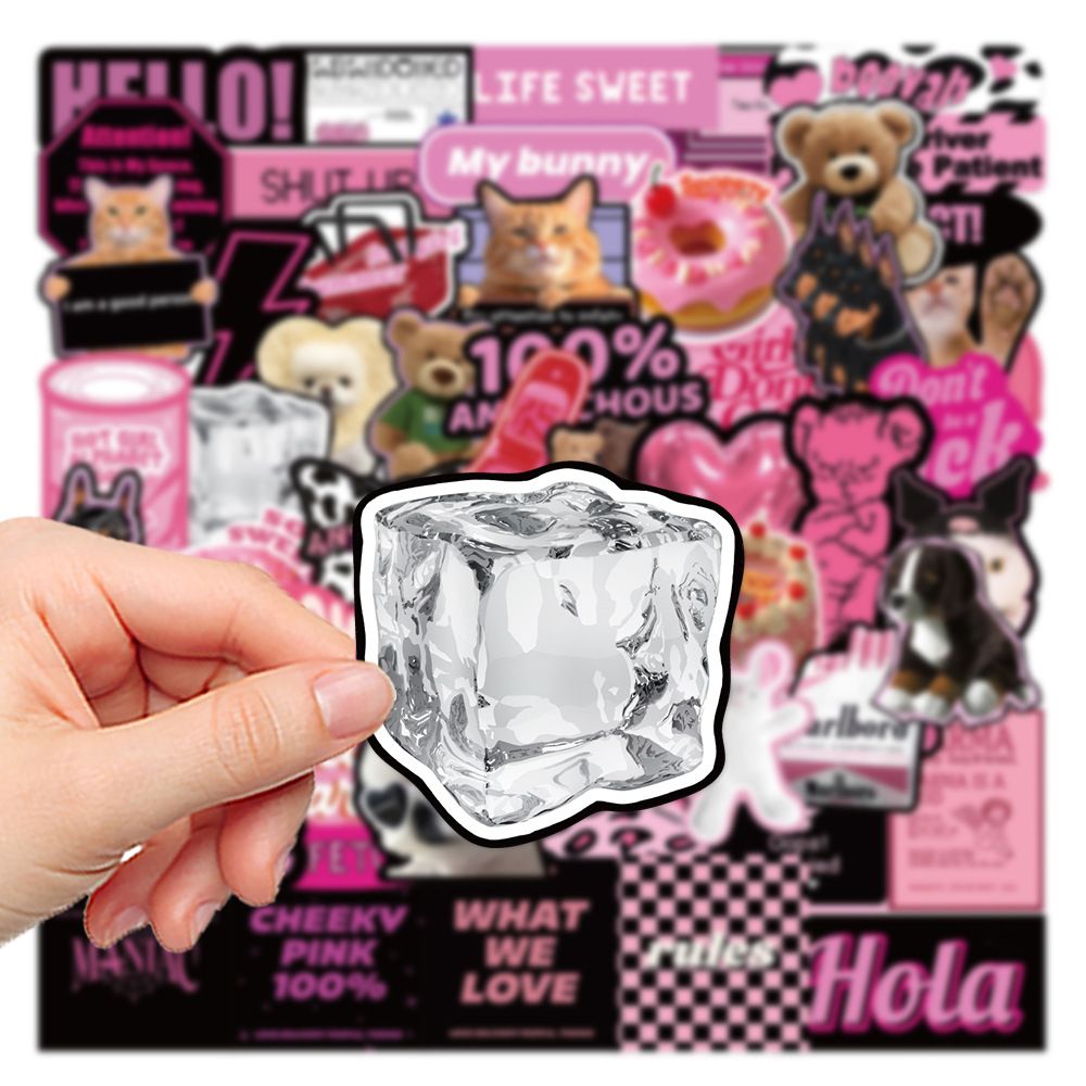 55PCS 3D Ins Pink Cool Girl Kawaii Stickers for DIY Waterproof Laptop Motorcycle Luggage Skateboard Bottle Kid Decals Sticker H-25