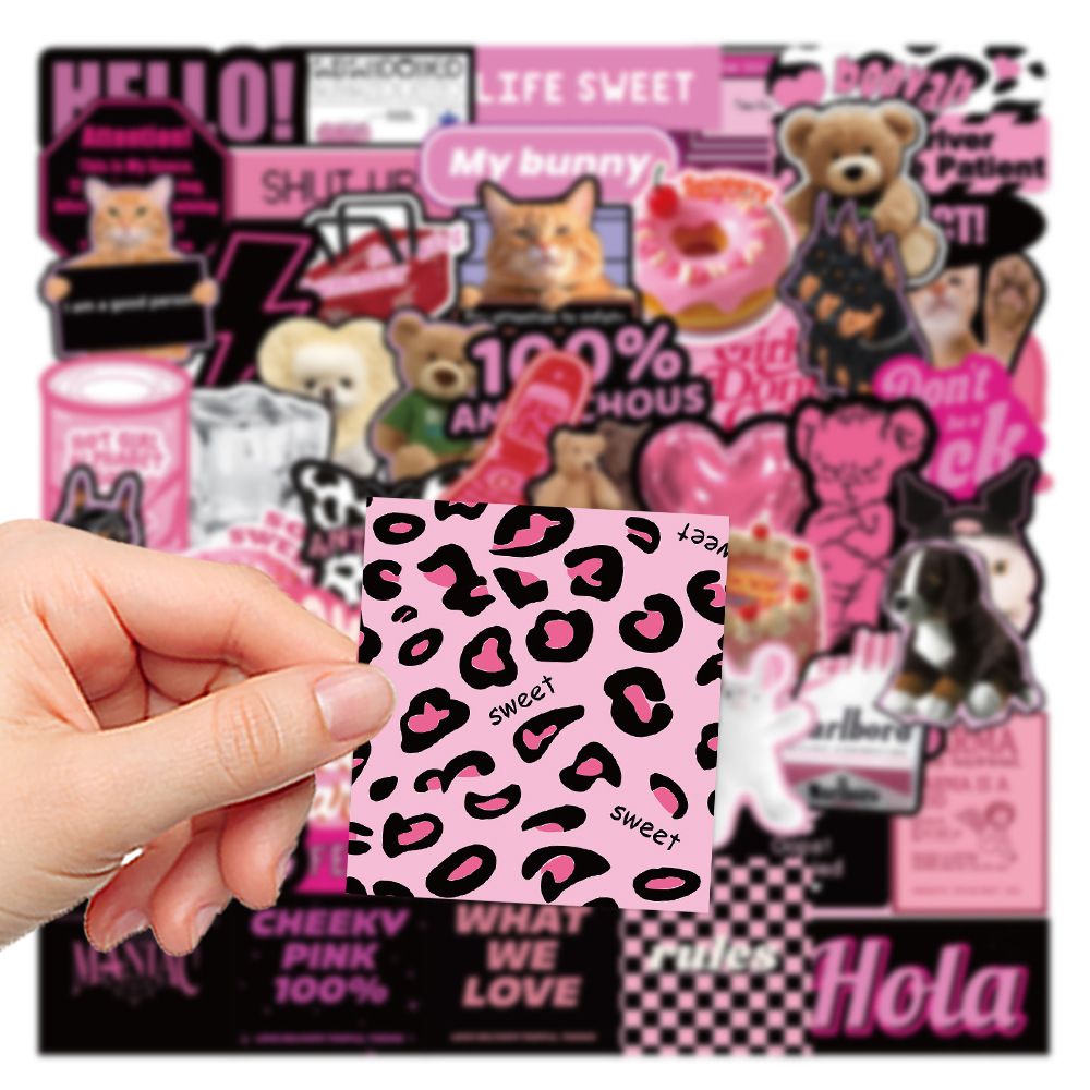 55PCS 3D Ins Pink Cool Girl Kawaii Stickers for DIY Waterproof Laptop Motorcycle Luggage Skateboard Bottle Kid Decals Sticker H-25