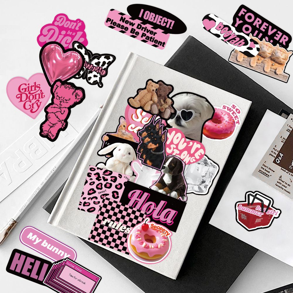 55PCS 3D Ins Pink Cool Girl Kawaii Stickers for DIY Waterproof Laptop Motorcycle Luggage Skateboard Bottle Kid Decals Sticker H-25