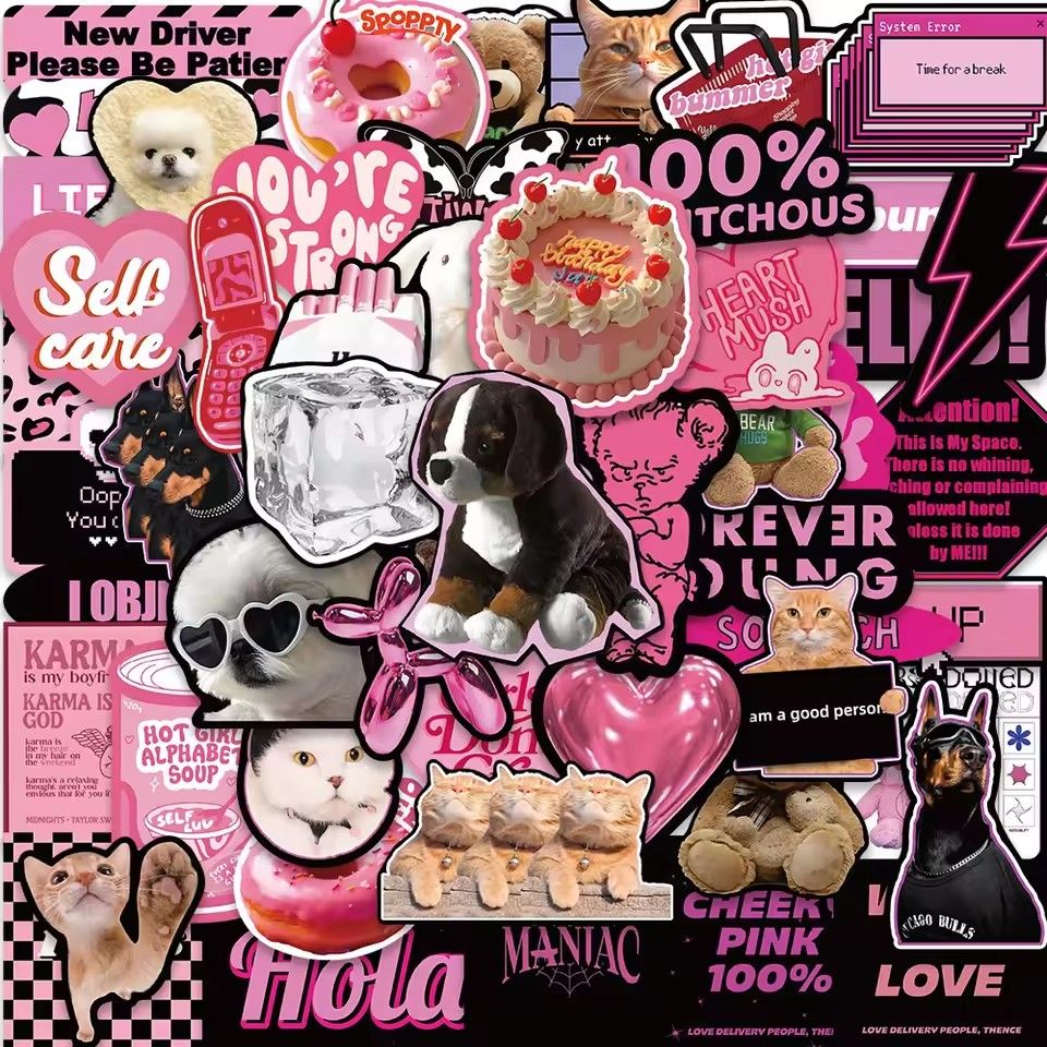 55PCS 3D Ins Pink Cool Girl Kawaii Stickers for DIY Waterproof Laptop Motorcycle Luggage Skateboard Bottle Kid Decals Sticker H-25