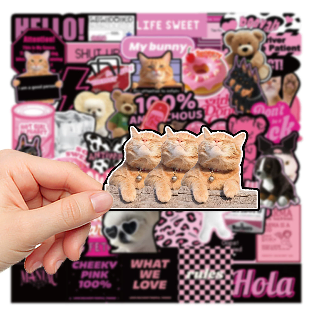 55PCS 3D Ins Pink Cool Girl Kawaii Stickers for DIY Waterproof Laptop Motorcycle Luggage Skateboard Bottle Kid Decals Sticker H-25