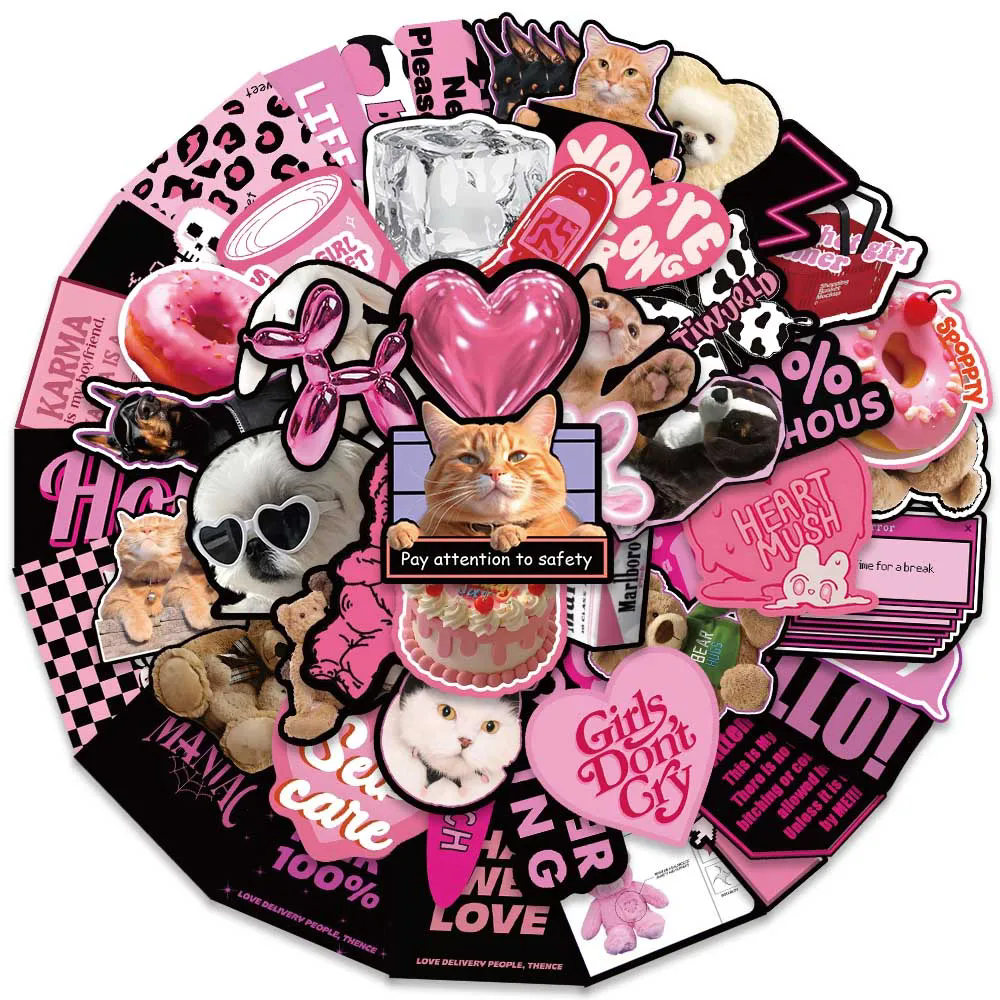 55PCS 3D Ins Pink Cool Girl Kawaii Stickers for DIY Waterproof Laptop Motorcycle Luggage Skateboard Bottle Kid Decals Sticker H-25