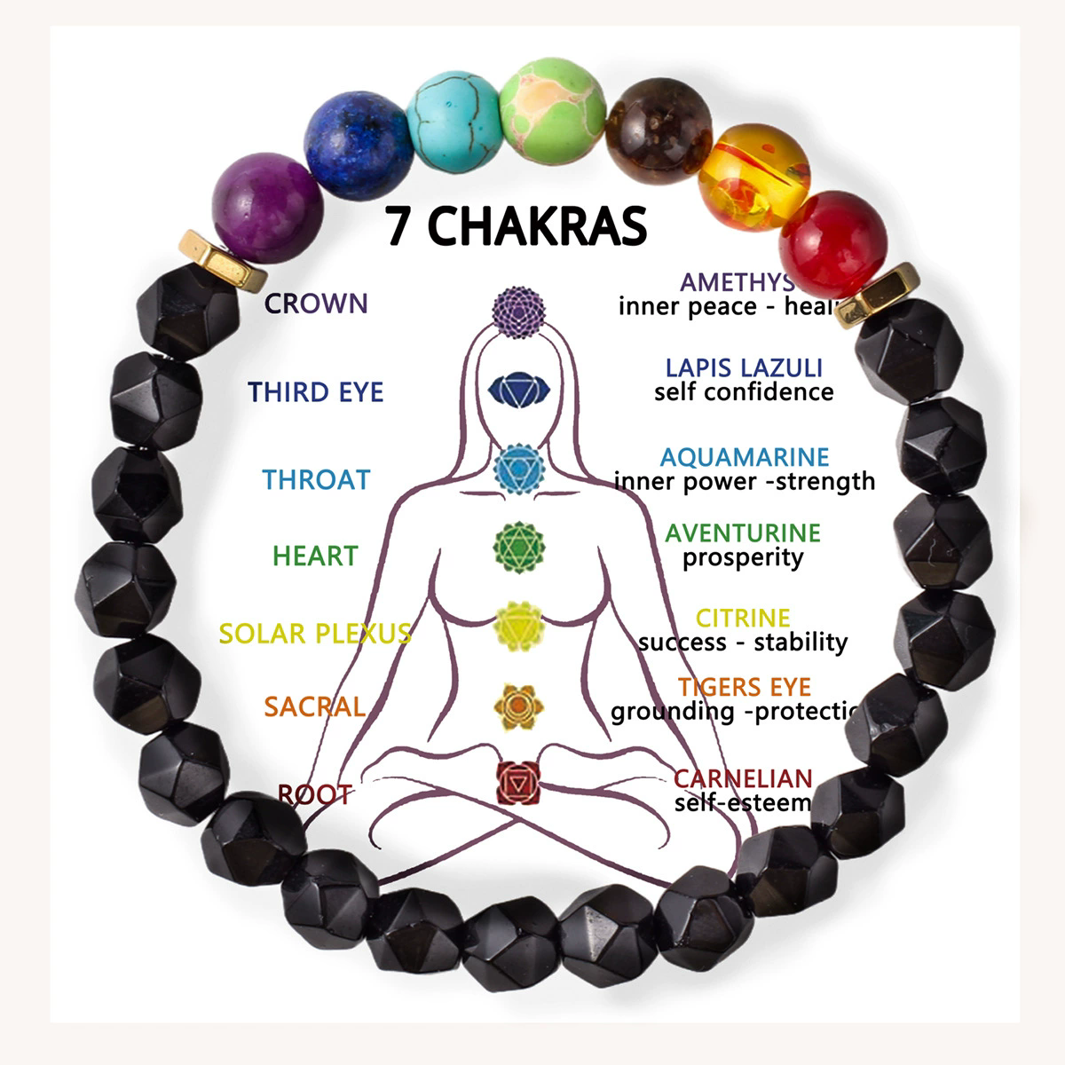 1PC  Chakra Treatment Crystal Bracelet Yoga Stone Adjustable Beads Bracelet Meditation Relaxation Anxiety Women's Bracele