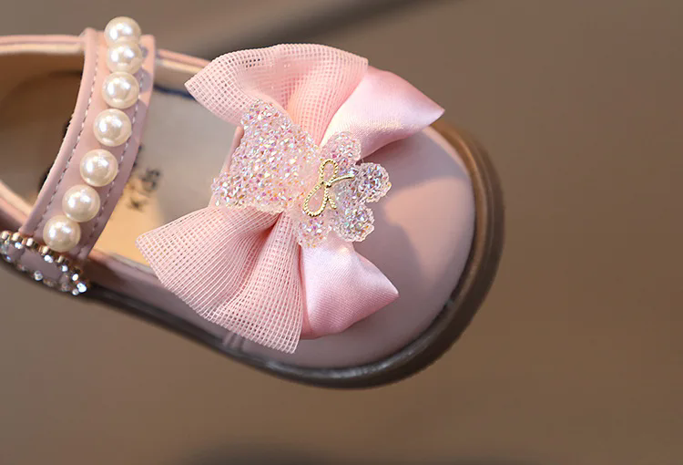 Baby Girl Leather Shoes Kids Bow Pearl Princess Shoes Shallow Soft Sole Cute First Walkers Infant Toddler Cartoon Single Shoes