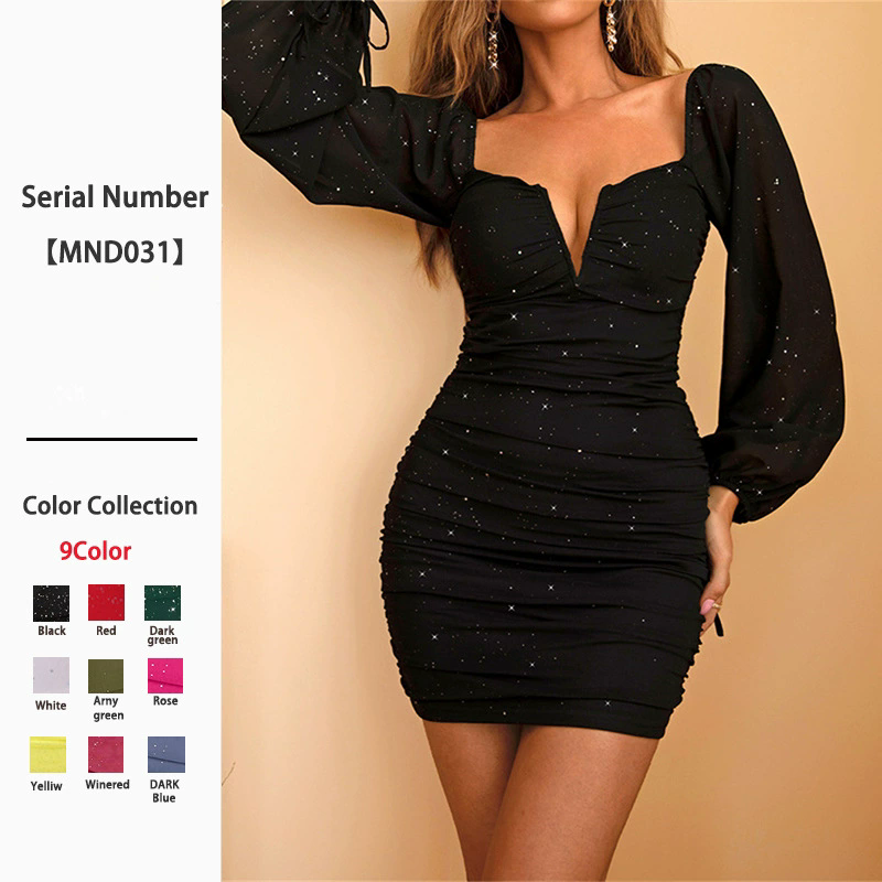French Hepburn Long-Sleeved Elegant Fitted Dress Women Sexy Tight Black Short Skirt Maxi Evening Party Dresses Vestido Hot Girl