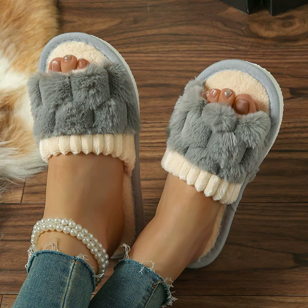 Autumn Winter Women Fashion Indoor Plush Bow Slippers Females New Lovely Bowknot Slides Men Home Cute Warm Fluffy Light Sandals