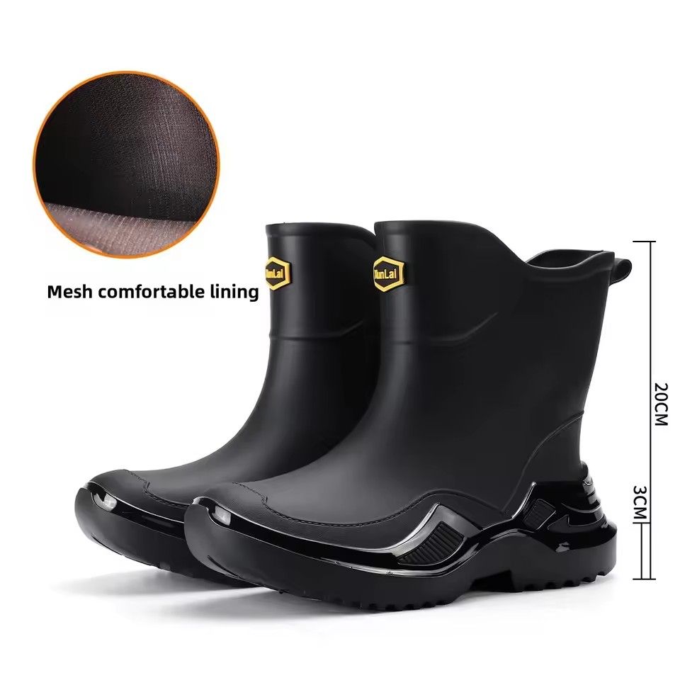 Classic Korean Black Anti-Slip Men's Rubber Boots Short Tube Sports Style Thickened Environmental Protection Water Shoes Zapatos