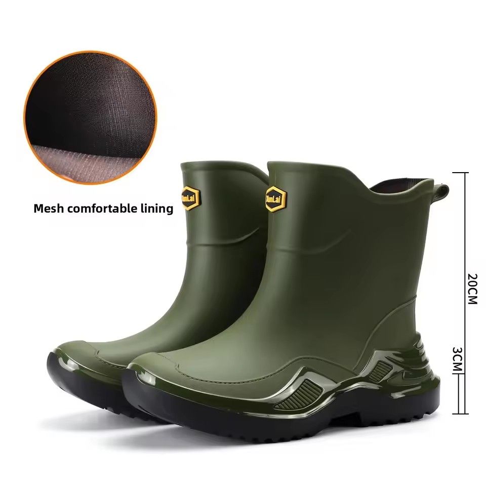 Classic Korean Black Anti-Slip Men's Rubber Boots Short Tube Sports Style Thickened Environmental Protection Water Shoes Zapatos