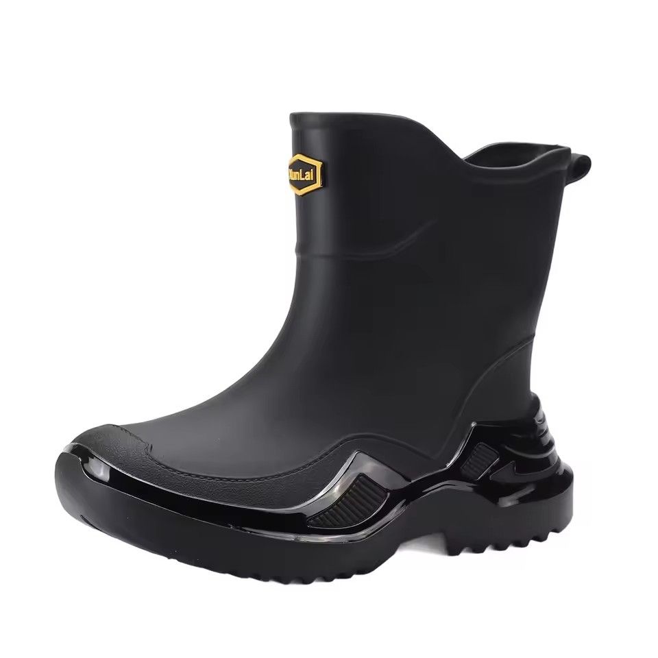 Classic Korean Black Anti-Slip Men's Rubber Boots Short Tube Sports Style Thickened Environmental Protection Water Shoes Zapatos