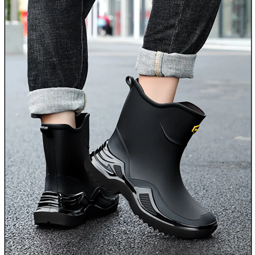 Classic Korean Black Anti-Slip Men's Rubber Boots Short Tube Sports Style Thickened Environmental Protection Water Shoes Zapatos