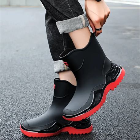 Classic Korean Black Anti-Slip Men's Rubber Boots Short Tube Sports Style Thickened Environmental Protection Water Shoes Zapatos