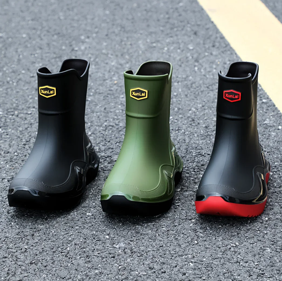 Classic Korean Black Anti-Slip Men's Rubber Boots Short Tube Sports Style Thickened Environmental Protection Water Shoes Zapatos