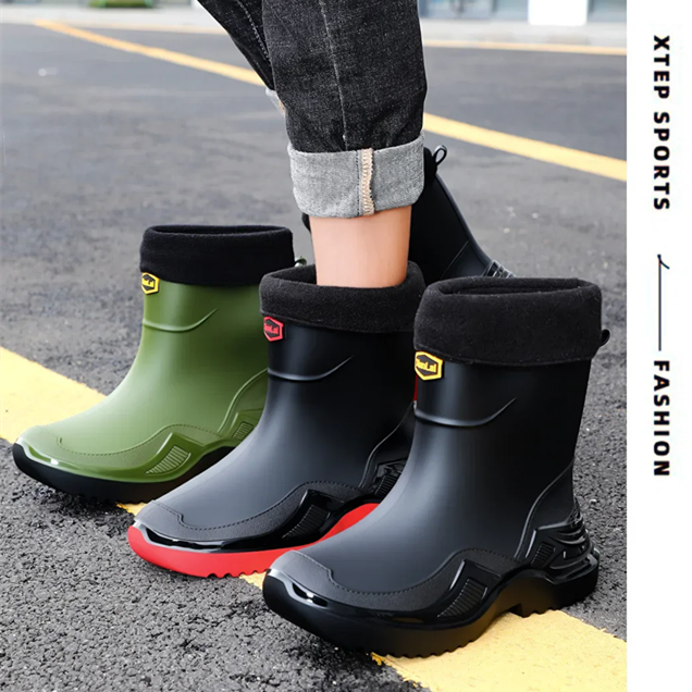 Classic Korean Black Anti-Slip Men's Rubber Boots Short Tube Sports Style Thickened Environmental Protection Water Shoes Zapatos
