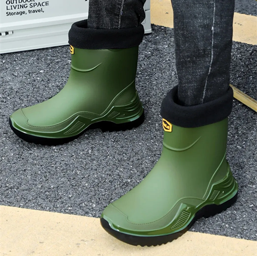 Classic Korean Black Anti-Slip Men's Rubber Boots Short Tube Sports Style Thickened Environmental Protection Water Shoes Zapatos
