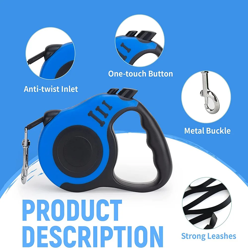 1PC   5m Retractable Dog Leash Automatic Telescopic Tractor Dog Rope Flexible Nylon Leash Traction Puppy Cats Dogs Pet Supplies