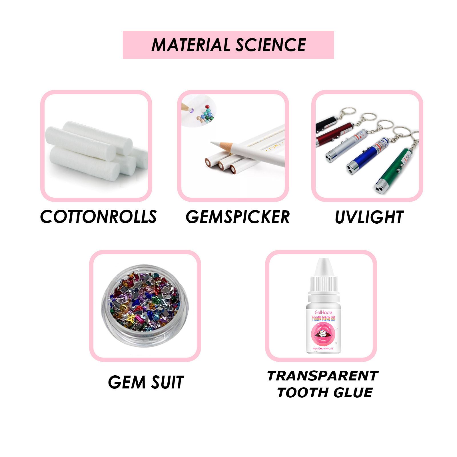 1SET  Tooth Jewelry Kit DIY Teeth Gems Set Glues Light Firm Reliable Clear Precious Stone Crystal Tooth Ornaments Jewellery B2-1053