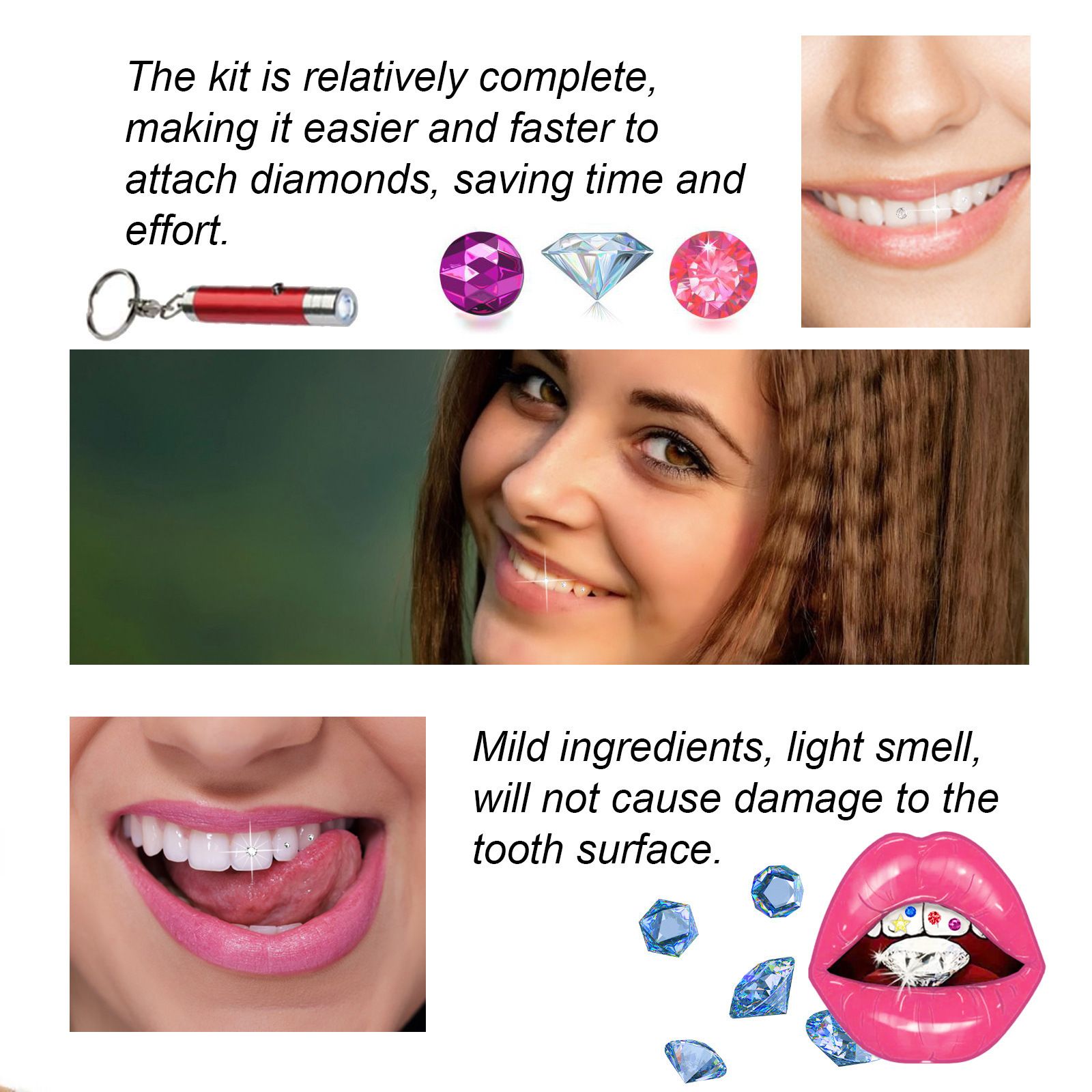 1SET  Tooth Jewelry Kit DIY Teeth Gems Set Glues Light Firm Reliable Clear Precious Stone Crystal Tooth Ornaments Jewellery B2-1053