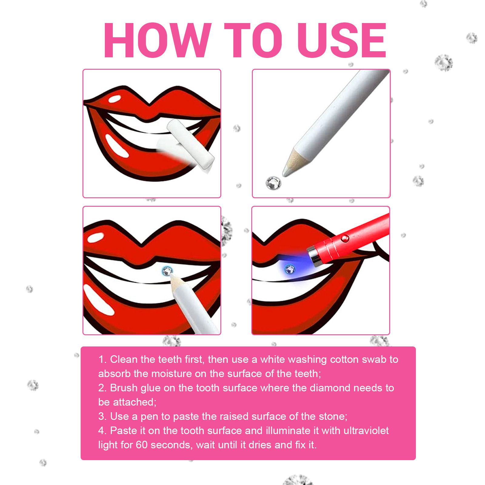 1SET  Tooth Jewelry Kit DIY Teeth Gems Set Glues Light Firm Reliable Clear Precious Stone Crystal Tooth Ornaments Jewellery B2-1053