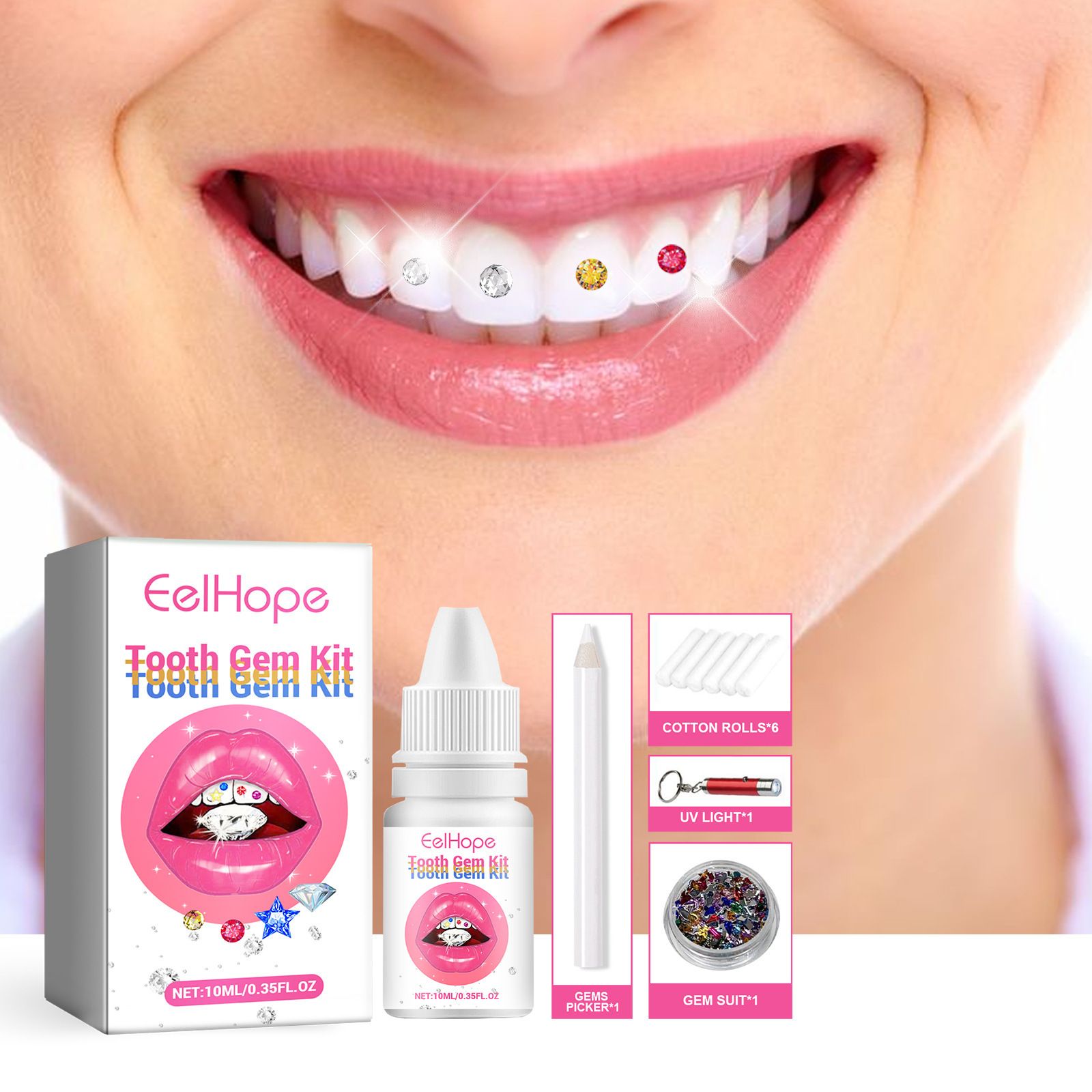 1SET  Tooth Jewelry Kit DIY Teeth Gems Set Glues Light Firm Reliable Clear Precious Stone Crystal Tooth Ornaments Jewellery B2-1053