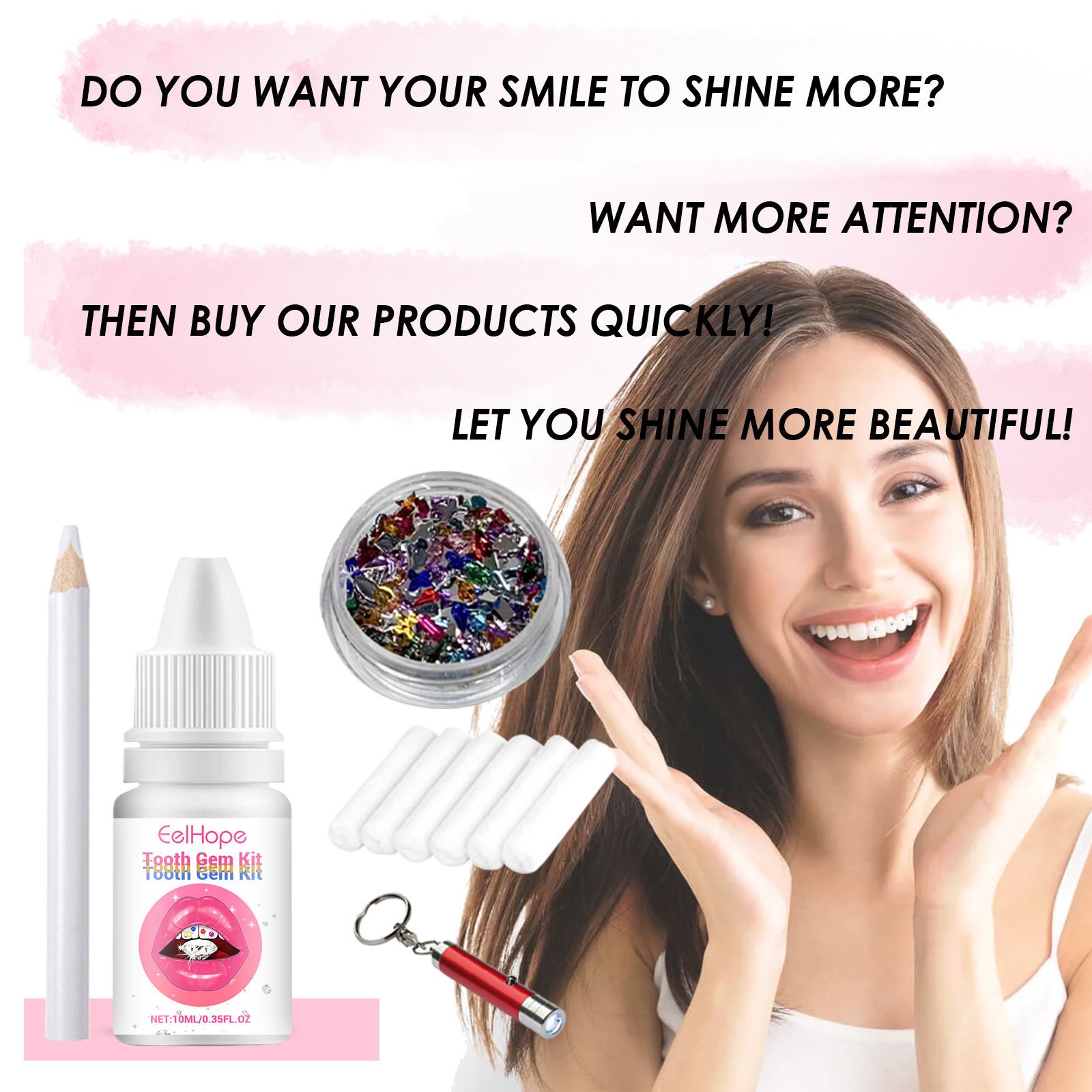 1SET  Tooth Jewelry Kit DIY Teeth Gems Set Glues Light Firm Reliable Clear Precious Stone Crystal Tooth Ornaments Jewellery B2-1053
