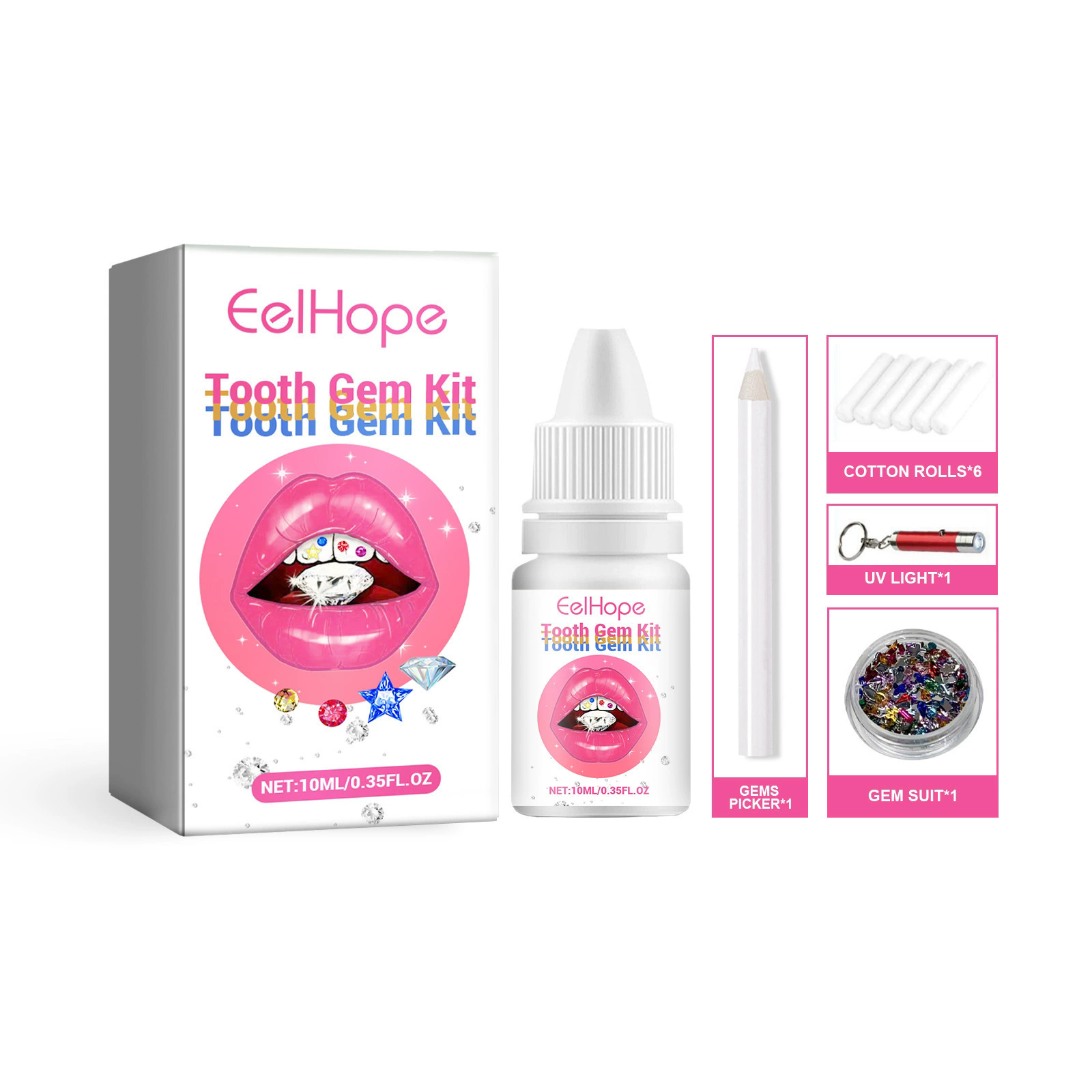 1SET  Tooth Jewelry Kit DIY Teeth Gems Set Glues Light Firm Reliable Clear Precious Stone Crystal Tooth Ornaments Jewellery B2-1053
