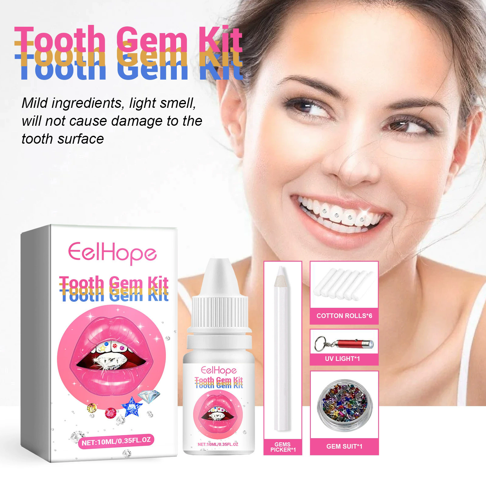 1SET  Tooth Jewelry Kit DIY Teeth Gems Set Glues Light Firm Reliable Clear Precious Stone Crystal Tooth Ornaments Jewellery B2-1053