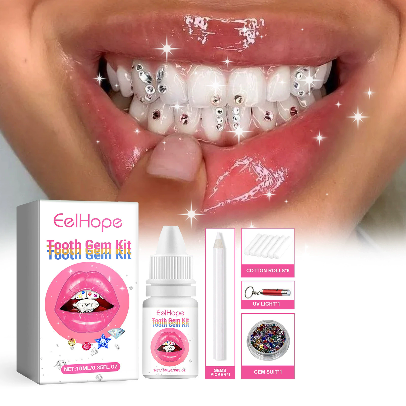 1SET  Tooth Jewelry Kit DIY Teeth Gems Set Glues Light Firm Reliable Clear Precious Stone Crystal Tooth Ornaments Jewellery B2-1053