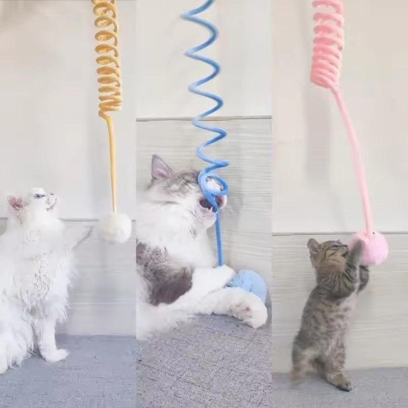 1PC    Pet Toy Interactive Cat Toys Funny Cat Stick Spring Rope Ball Plush Toy Interactive Play Training Toys Cats Supplies