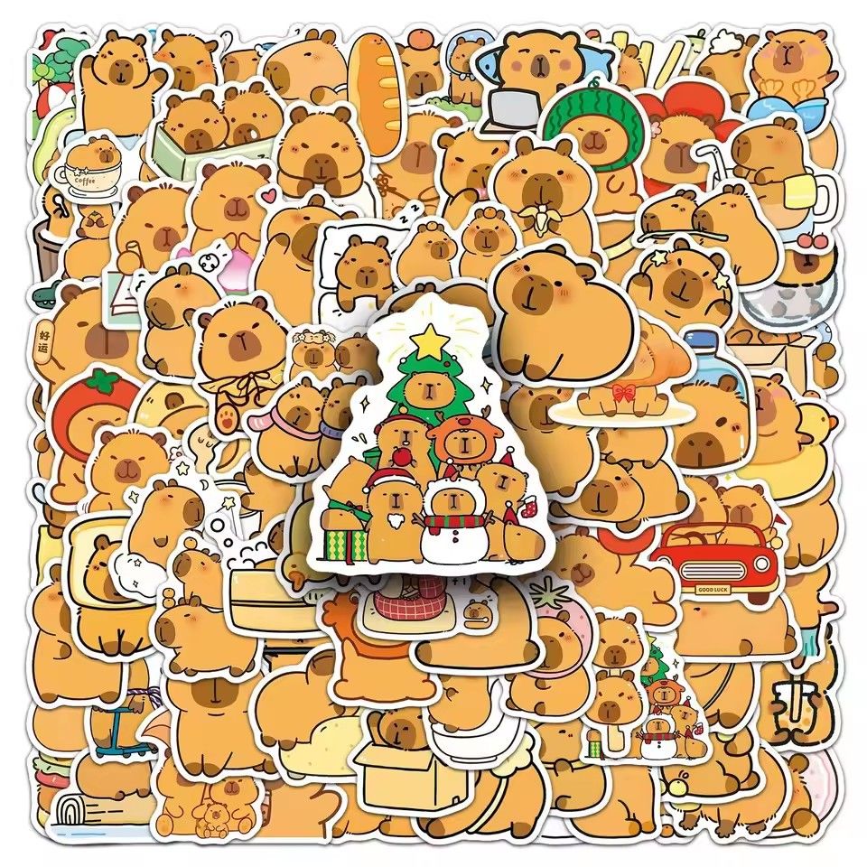 100PCS  Cute Animal Capybara Stickers Funny Creative Cartoon Decals Decoration DIY Luggage Phone Laptop Fridge Sticker-H-17