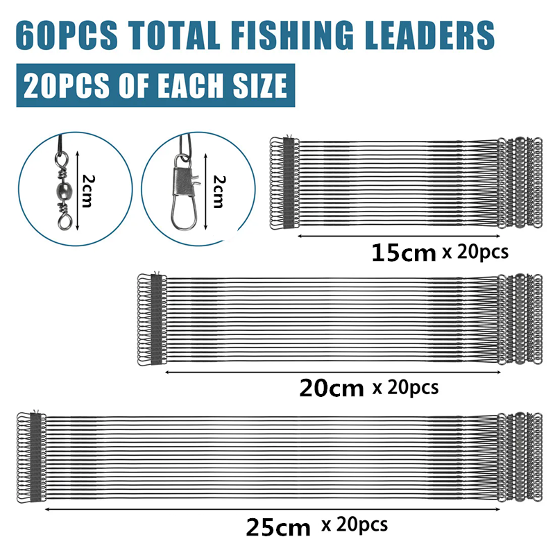 60Pcs Fishing Leader line Steel Wire Leader Fishing lure hooks connector catfish rig Saltwater rig leader Fishing tackle