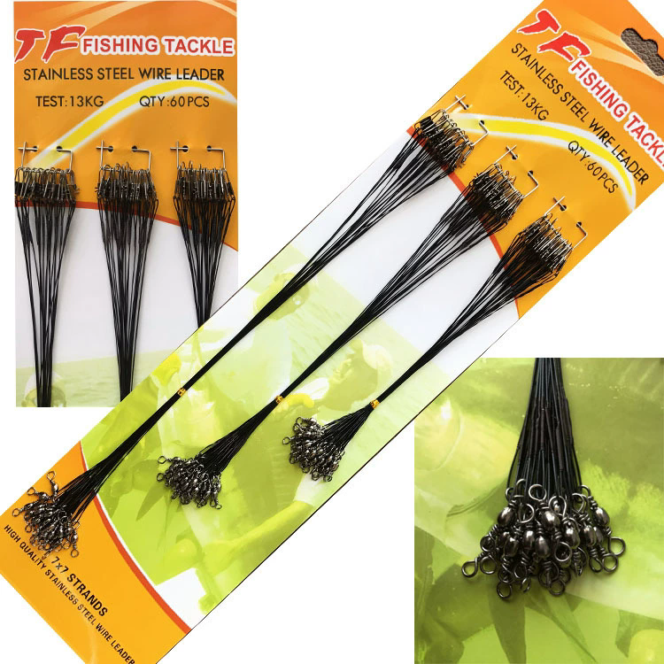 60Pcs Fishing Leader line Steel Wire Leader Fishing lure hooks connector catfish rig Saltwater rig leader Fishing tackle