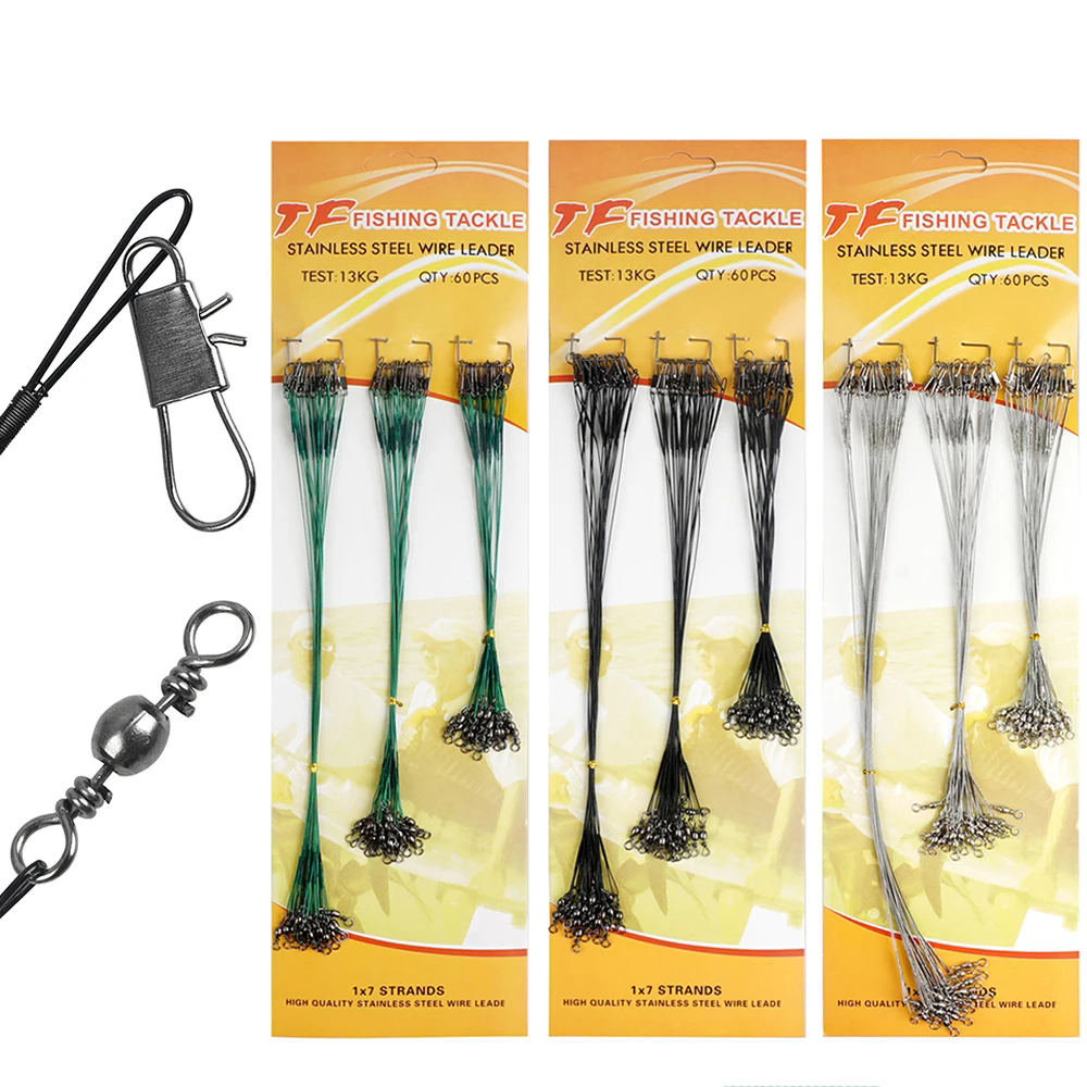 60Pcs Fishing Leader line Steel Wire Leader Fishing lure hooks connector catfish rig Saltwater rig leader Fishing tackle
