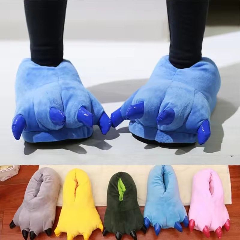 1Pair   Winter animal sleepwear, Stitch tiger dinosaur paw cartoon warm home, cute and cute plush toy slippers