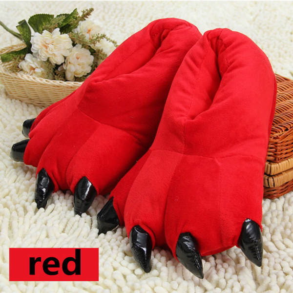 1Pair   Winter animal sleepwear, Stitch tiger dinosaur paw cartoon warm home, cute and cute plush toy slippers