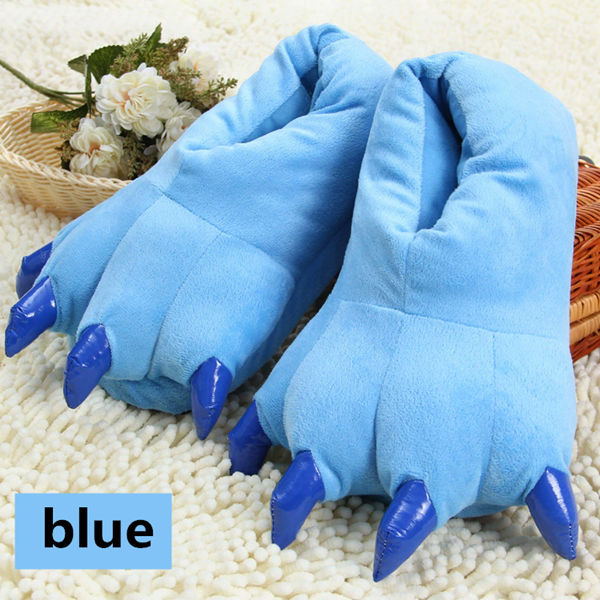 1Pair   Winter animal sleepwear, Stitch tiger dinosaur paw cartoon warm home, cute and cute plush toy slippers