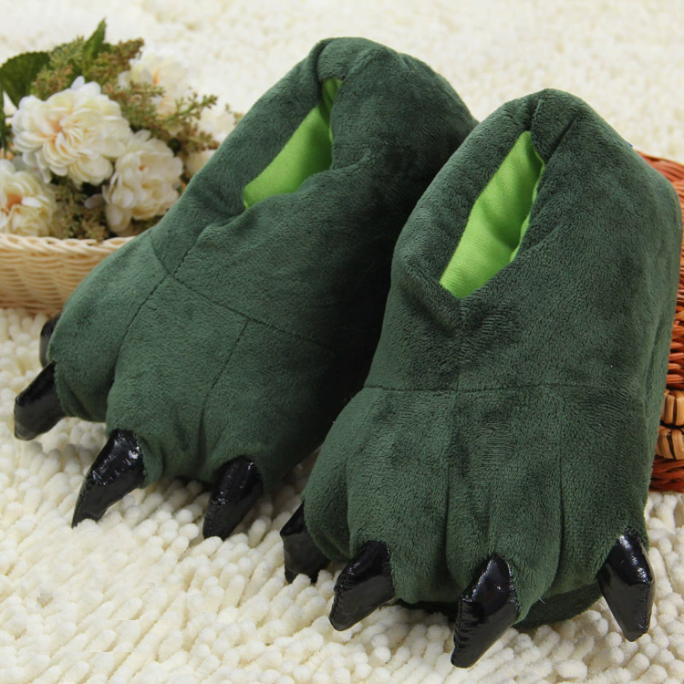 1Pair   Winter animal sleepwear, Stitch tiger dinosaur paw cartoon warm home, cute and cute plush toy slippers