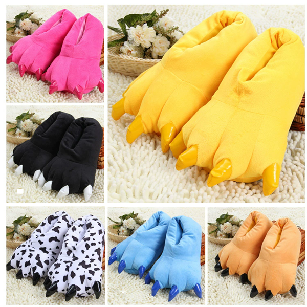 1Pair   Winter animal sleepwear, Stitch tiger dinosaur paw cartoon warm home, cute and cute plush toy slippers