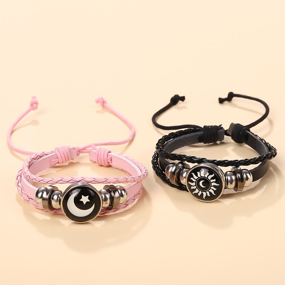 1PC   2025 New Sun and Moon Couple Bracelet with Night Light Black Weaving Romantic Bracelet Friend Birthday Gift A-2156