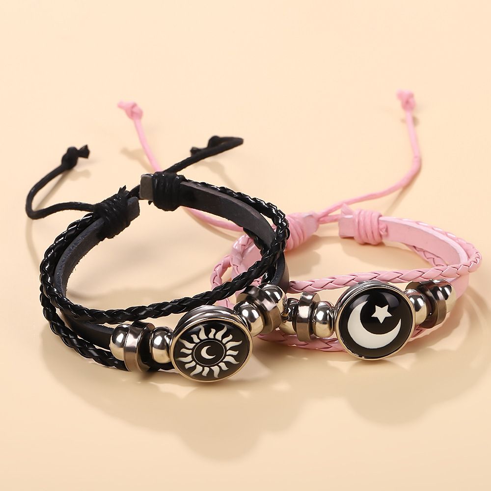 1PC   2025 New Sun and Moon Couple Bracelet with Night Light Black Weaving Romantic Bracelet Friend Birthday Gift A-2156