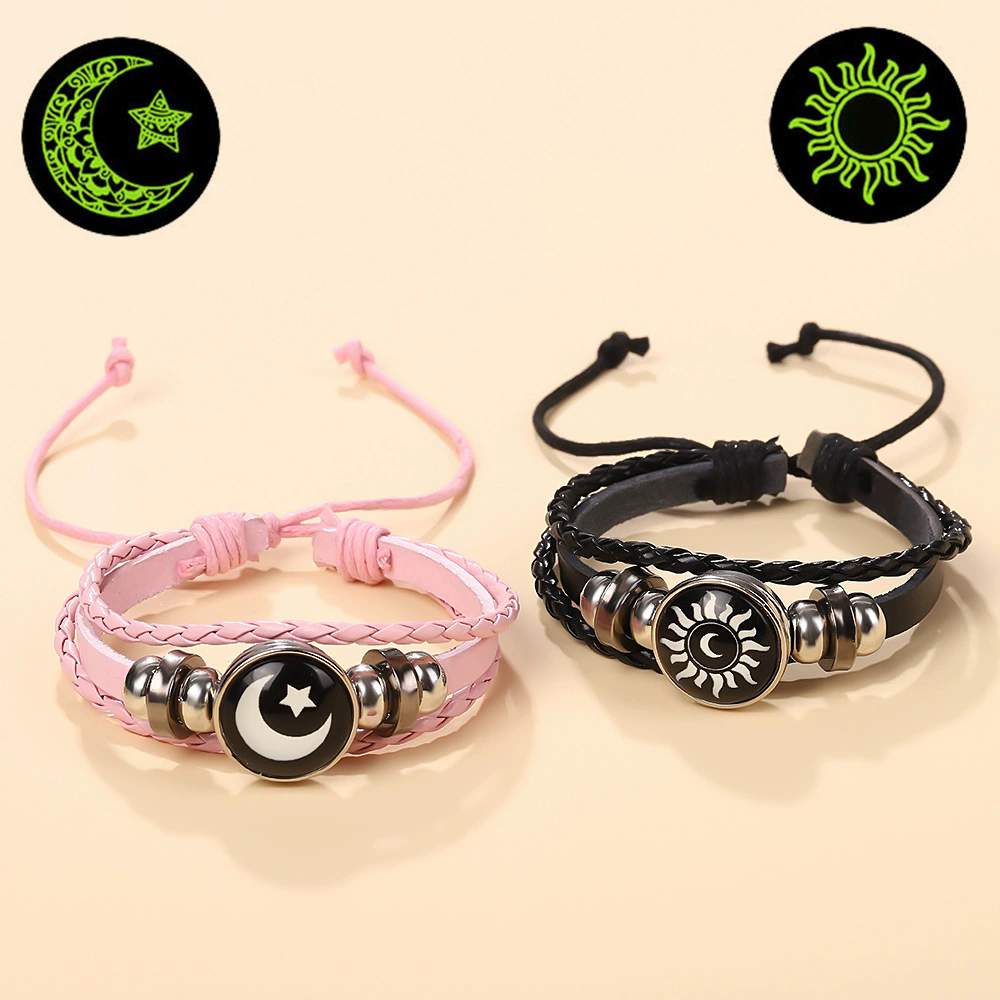 1PC   2025 New Sun and Moon Couple Bracelet with Night Light Black Weaving Romantic Bracelet Friend Birthday Gift A-2156