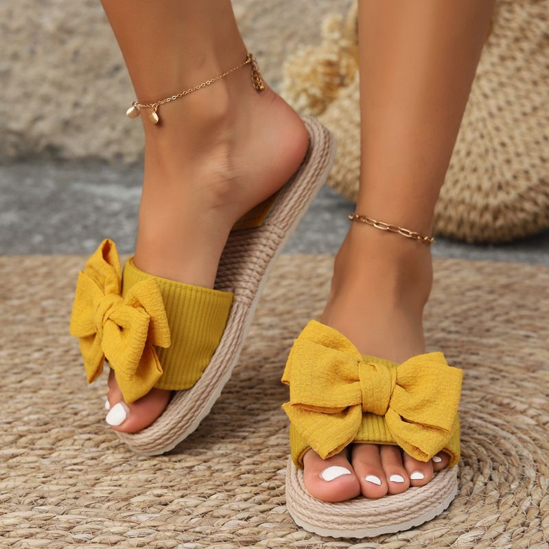 Women Slippers Fashion Trend Bow Anti Slip Sandals Wear-resistant Comfortable Soft Sole Flat Heel Slippers Home Slides Women