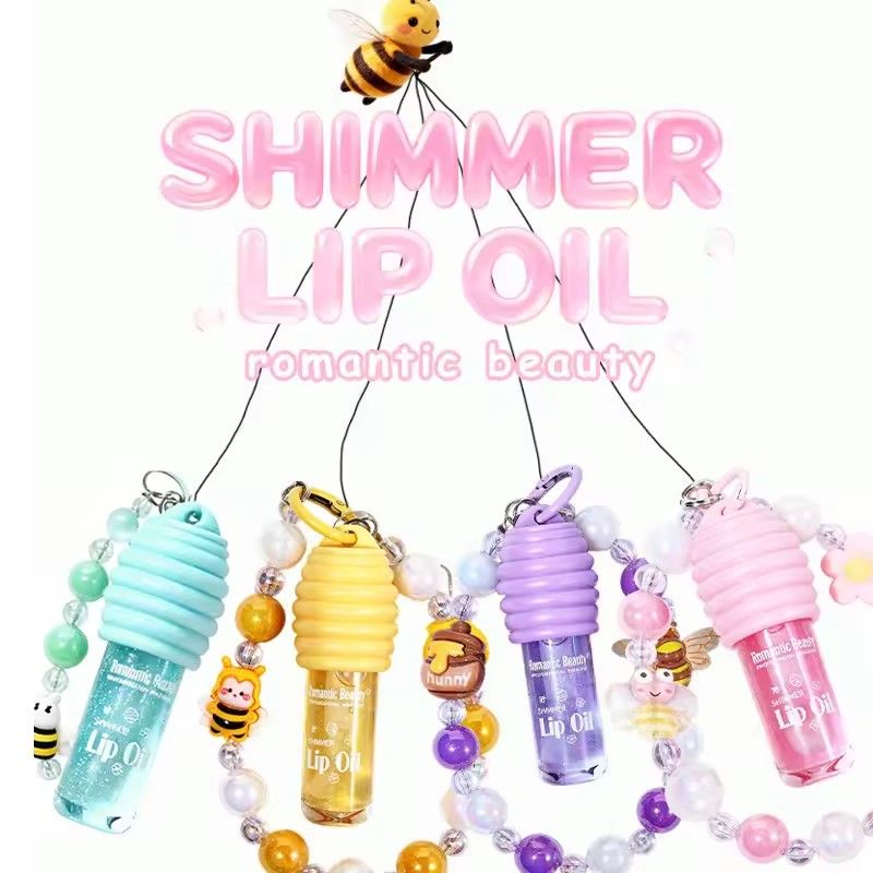 4-colors Cute Bracelet Lip Balm Long-last Moisturizing Lip Oil Reducing Lip Lines Portable Bracelet Lip Oil Colored Lip Gloss