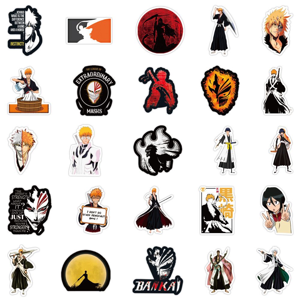 50PCS   Kurosaki Ichigo Bleach Cartoon Stickers Girls Rukia Inoue Sticker Car Laptop Skateboard Phone Kenpachi Anime Decal H-79