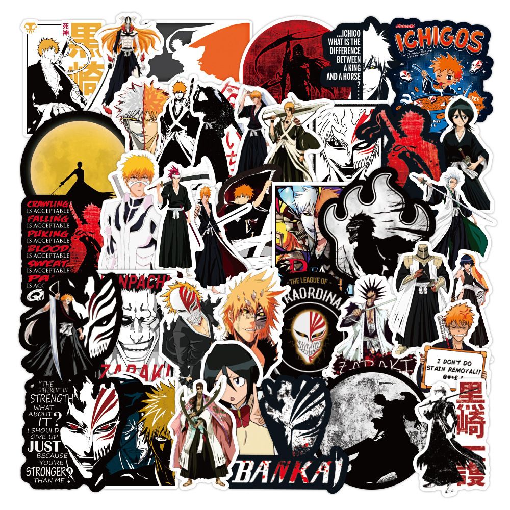 50PCS   Kurosaki Ichigo Bleach Cartoon Stickers Girls Rukia Inoue Sticker Car Laptop Skateboard Phone Kenpachi Anime Decal H-79